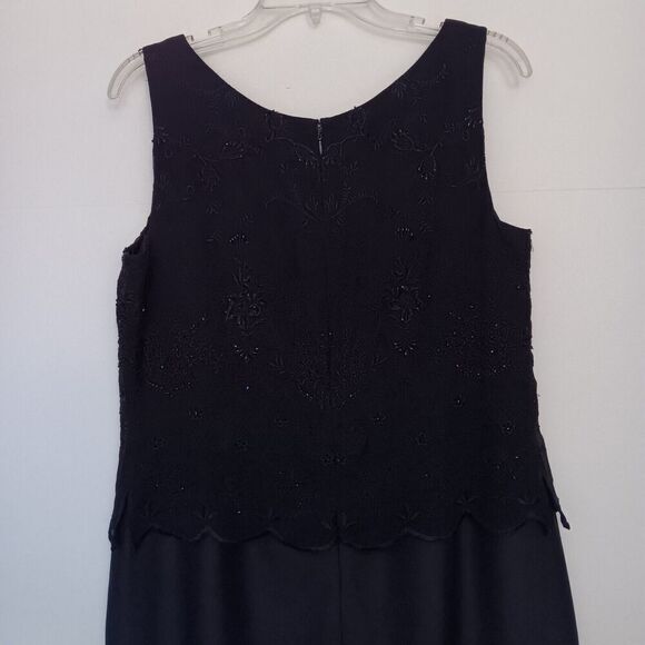 Adrianna Pappell Ocassions Sz 12P Navy Blue Silk Evening Maxi Dress w/Sequin - Picture 4 of 11